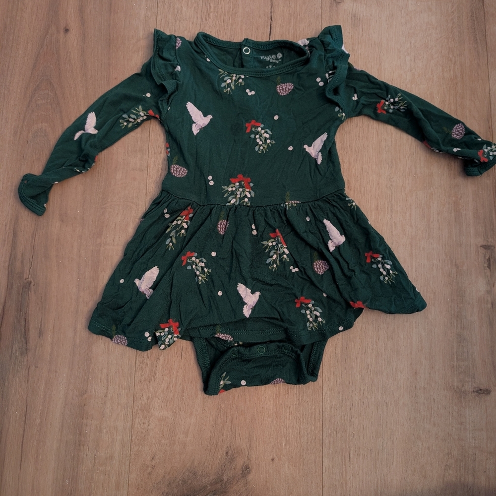Kyte Baby Long Sleeve Mistletoe/Winterberry Twirl Dress Sz 12-18M